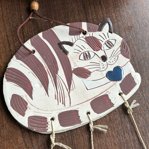 Pottery Clay Cat with 10 Kittens Wind Chimes Hanging 20" Long - Picture 5 of 6